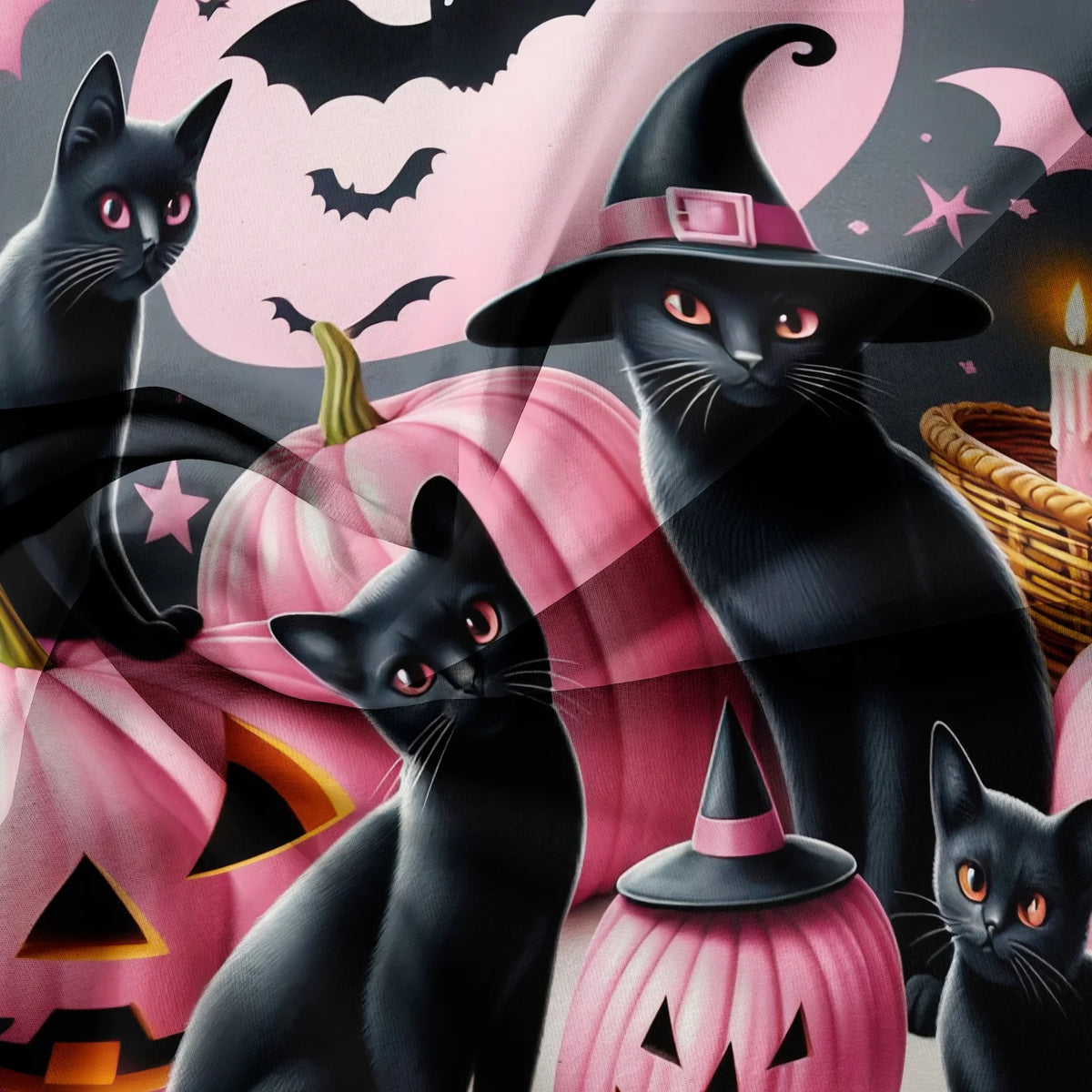 3-Piece Pastel Halloween Duvet Cover Set – Cute Black Cat, Pink Pumpkin, Bat, Moon & Star Printed Bedding