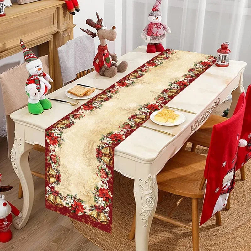Christmas Table Runner 33×183cm, Winter Wonderland Snowman Linen Table Cover, Rustic Farmhouse Holiday Table Decor for Dining Room, Kitchen, Party & Home