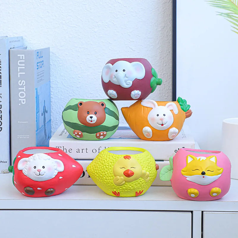 Cute Animal Ceramic Flower Pot, Creative Succulent Planter & Pen Holder, Adorable Desktop Plant Pot for Home, Office, Bedroom, Party & Table Decor