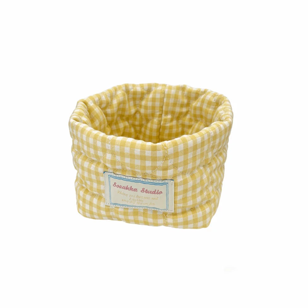 Plaid Fabric Storage Basket Household Cosmetics Stationery Toy Decorative Bins Ins Washable Miscellaneous Storage Basket