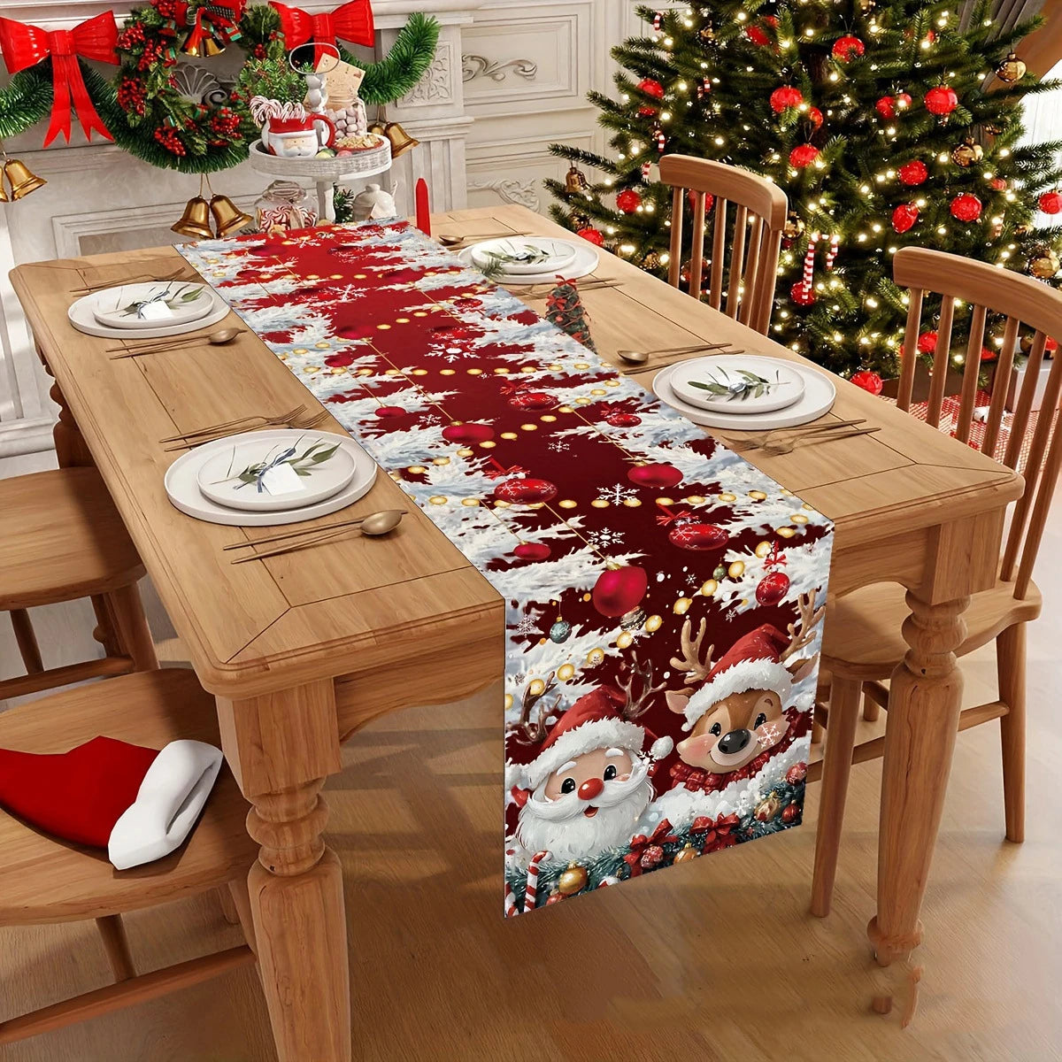 Christmas Table Runner 33×180cm, Merry Christmas Holiday Table Decor, Festive Xmas Table Cover for Home, Party, New Year 2027 & Seasonal Celebrations