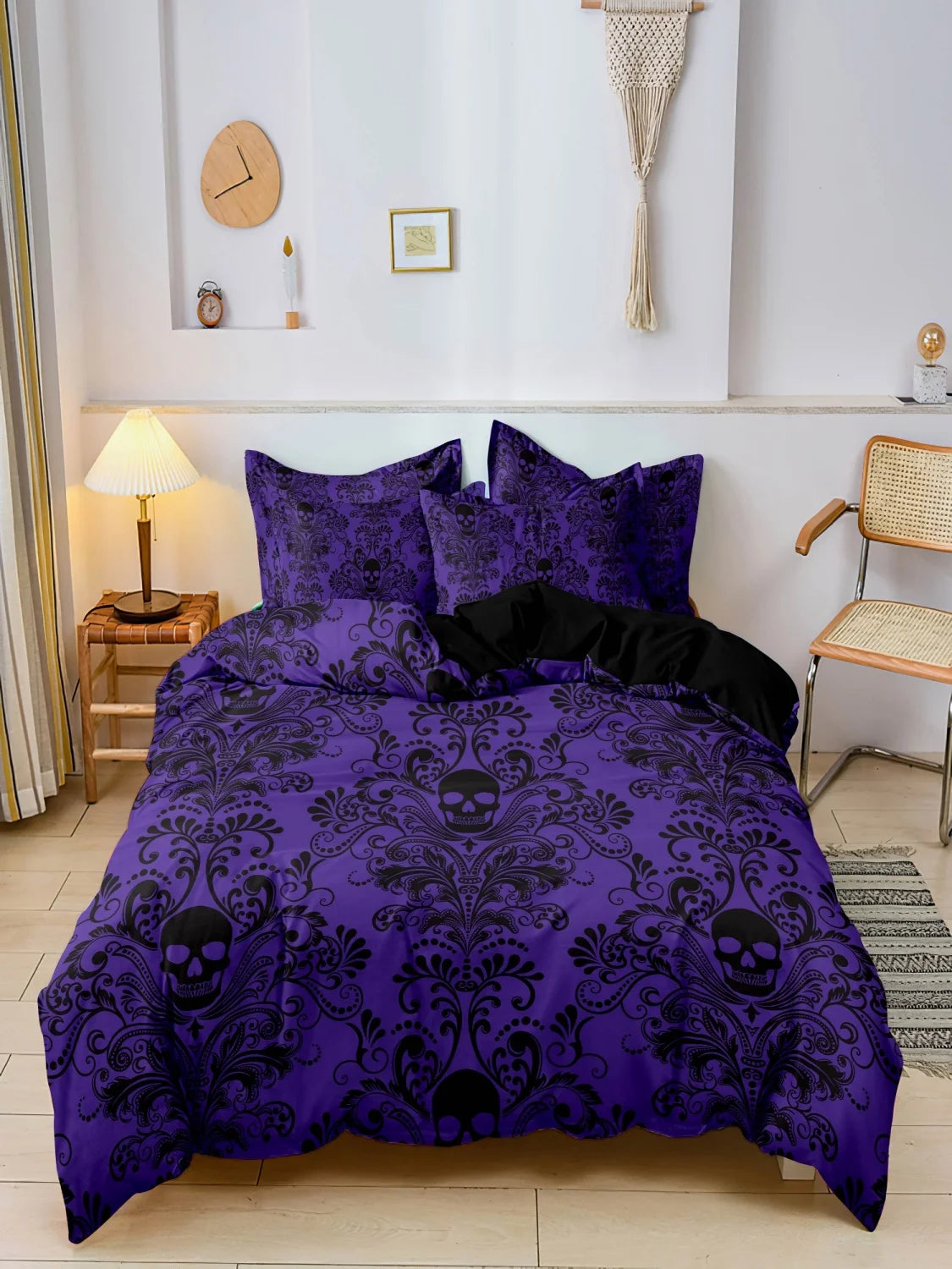 Gothic Skull Duvet Cover Set – 3-Piece Printed Bedding with Pillowcases, Dark Alternative Bedroom Decor for Adults