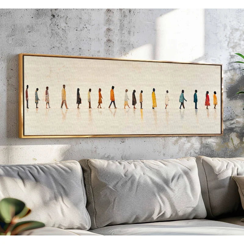 Abstract People Walking Wall Art Unframed Canvas Poster - Modern Figurative Wall Decor - Contemporary Human Movement Painting