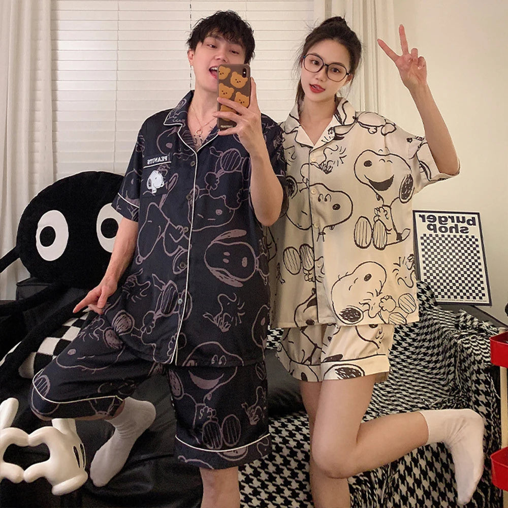 Cute Snoopy Couple Pajamas Set, Cute Cartoon Printed Short Sleeved Pajamas for Men and Women, 2026 New Fashiona Casual Home Wear
