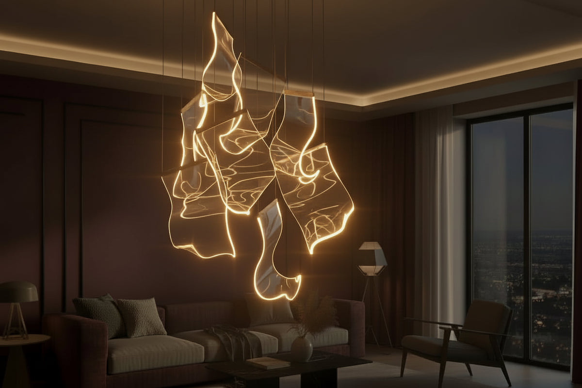Light Guide LED Modern Chandelier Living Room Decor Lighting Duplex Rotating Stairs Pendant Lamp Dining Room Hanging Lights