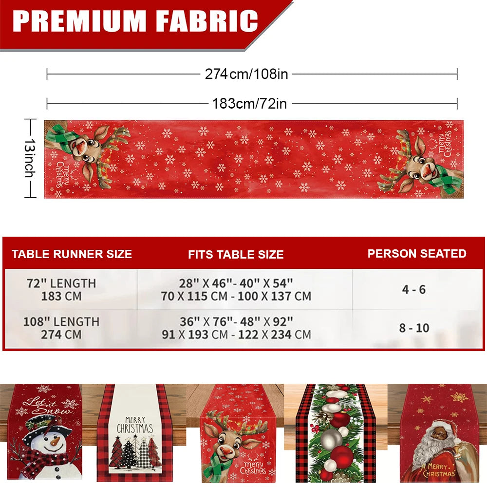 Christmas Table Runner with Santa & Snowman Design, Festive Holiday Dining Table Decor for Christmas & New Year, Cartoon Winter Table Cover for Home, Party & Celebration