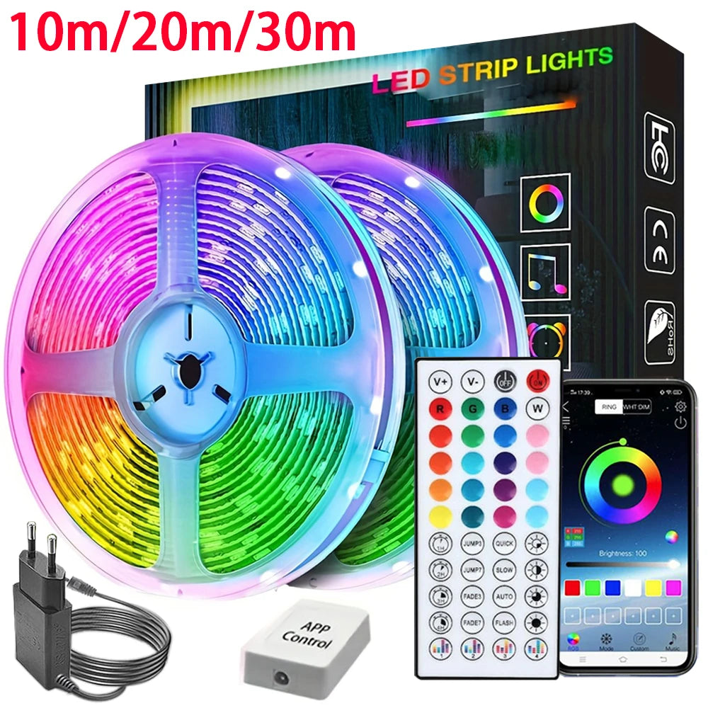 RGB LED Strip Lights for Room, 10M/20M/30M Music Sync LED Light Strip with App & Remote, 24V Flexible LED Tape for Bedroom, TV Backlight & Home Decor