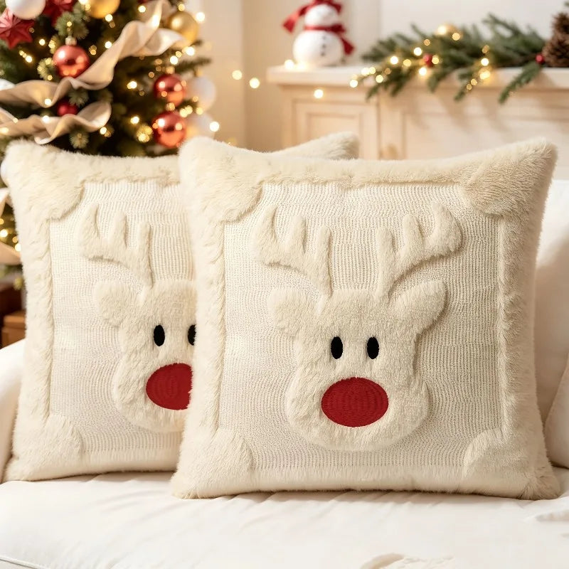 Christmas Plush Pillow Cover 45×45cm, Festive Decorative Throw Pillowcase for Sofa & Bed, Soft Washable Cushion Cover for Holiday Home, Bedroom & Window Decor