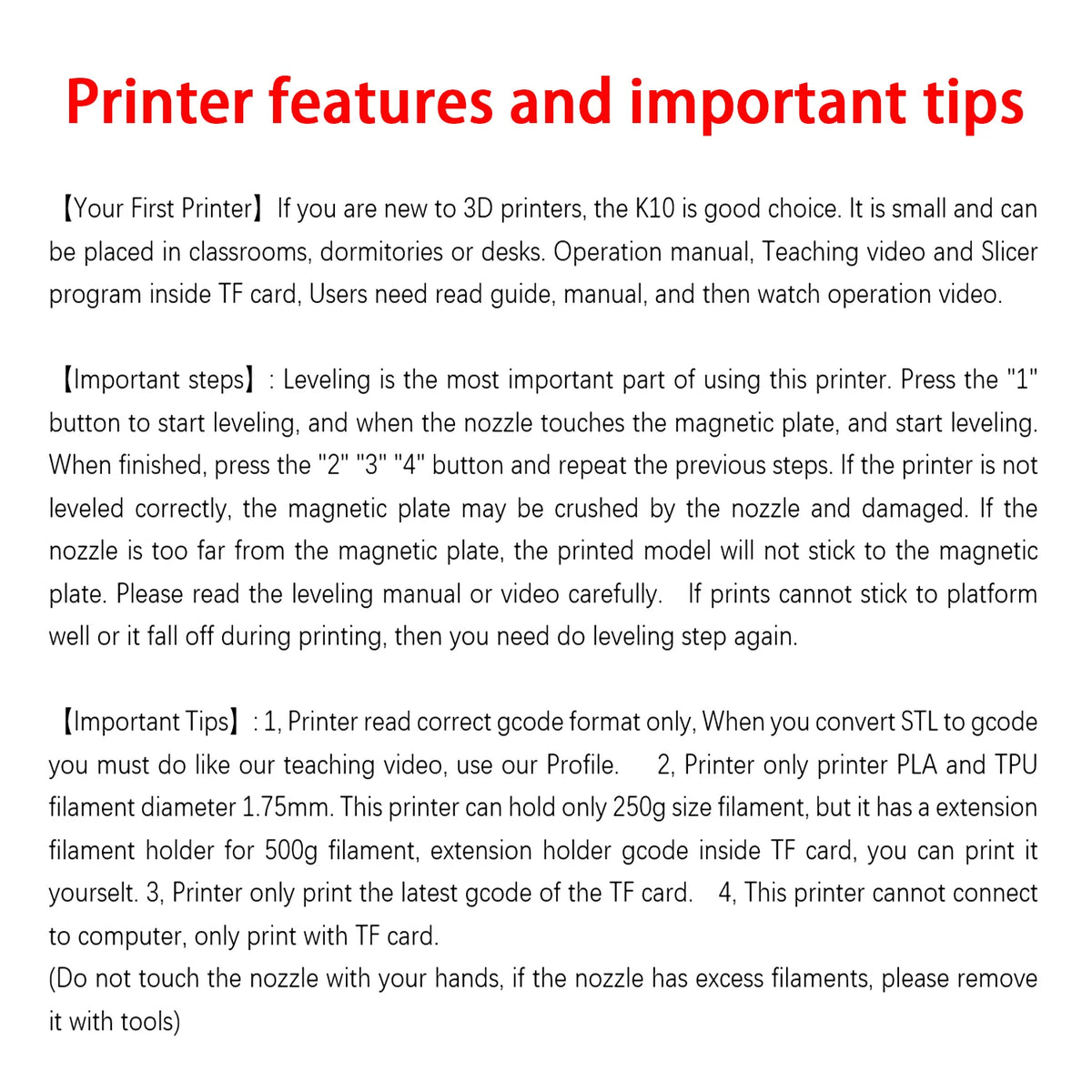 EasyThreed K10 3D Printer – Entry-Level FDM Printer for 1.75mm PLA & TPU Filament, 100×100×100mm Build Size, USB