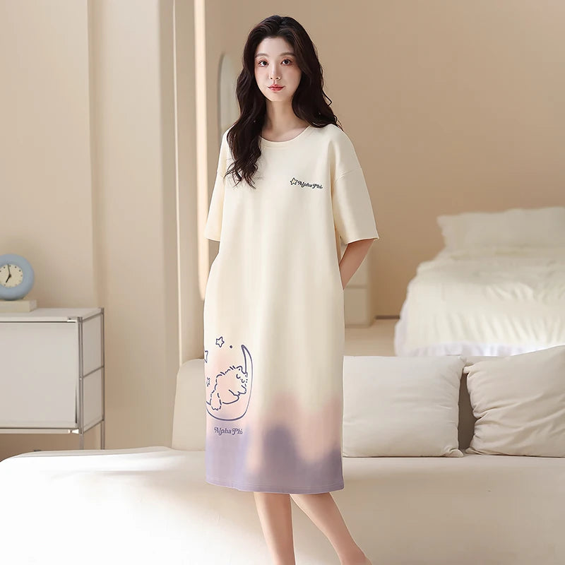 Newest Couple Pajamas Set Summer Short Sleeve Sleepwear 100% Cotton Men and Women Cute Cartoon Pijamas Women Nightgown
