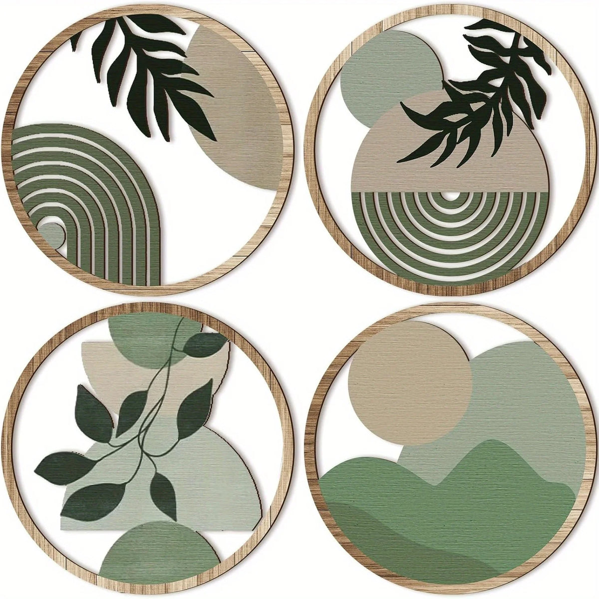 4 Bohemian Wall Art Set - Wooden Bohemian Decor, Geometric Hanging Artwork, Suitable for Baby Room, Farmhouse Aesthetic Minimalist