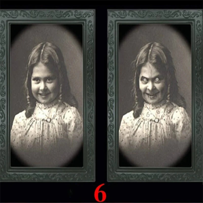 Halloween Party Horror Props 3D Changing Face Ghost Picture Frame Scary Wall Hanging Ornament Haunted House Atmosphere Decor