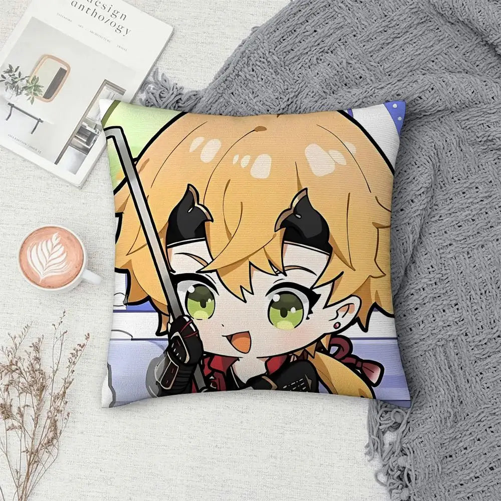 Thoma Genshin Impact Cushion Cover 40×40cm, Cute Anime Game Pillowcase with Double-Sided Print & Invisible Zipper, Soft Polyester Short Plush Sofa Pillow for Bedroom & Living Room Decor