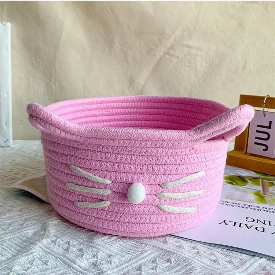 Convenient Woven Storage Basket Bedroom Kids Toy Sundries Desktop Organizer Box Space-Saving Laundry Small Items Decorative Bins