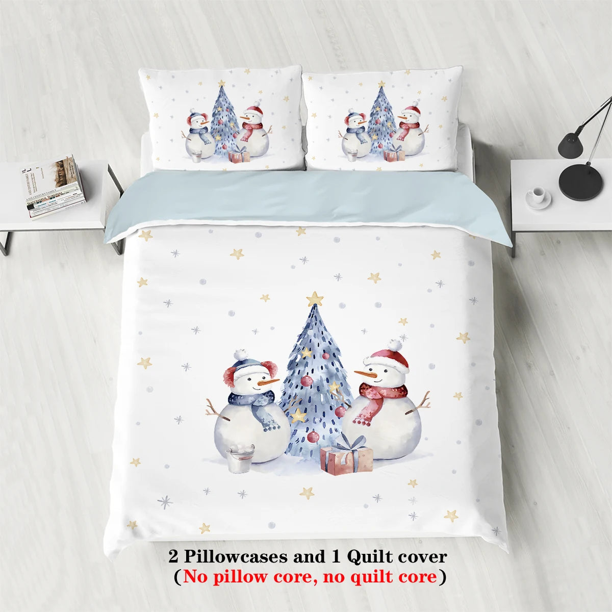 Christmas Snowman Bedding Set – 3-Piece Printed Duvet Cover & 2 Pillowcases, Festive Holiday Bedding for Teens & Adults