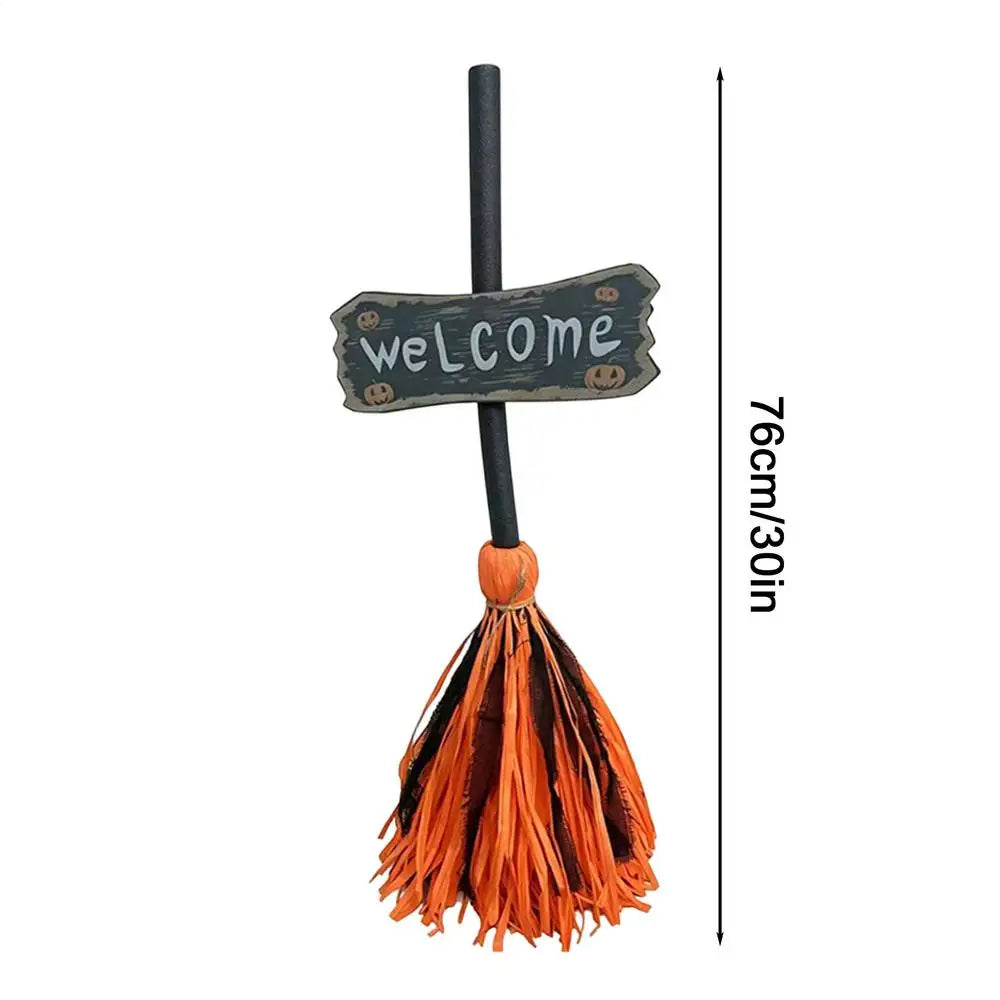 Animated Witch Broom Halloween Decor Motion Sensor Light Up Floating Moving Prop Spooky Dancing Decoration for Haunted House