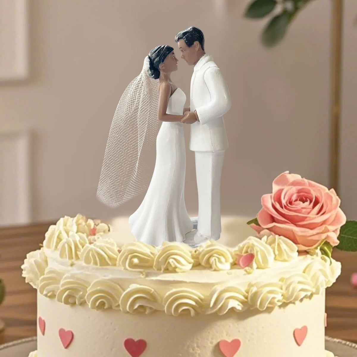 African American Couple Wedding Cake Topper – 4.33" Elegant Bride & Groom Plastic Cake Decoration with White Veil