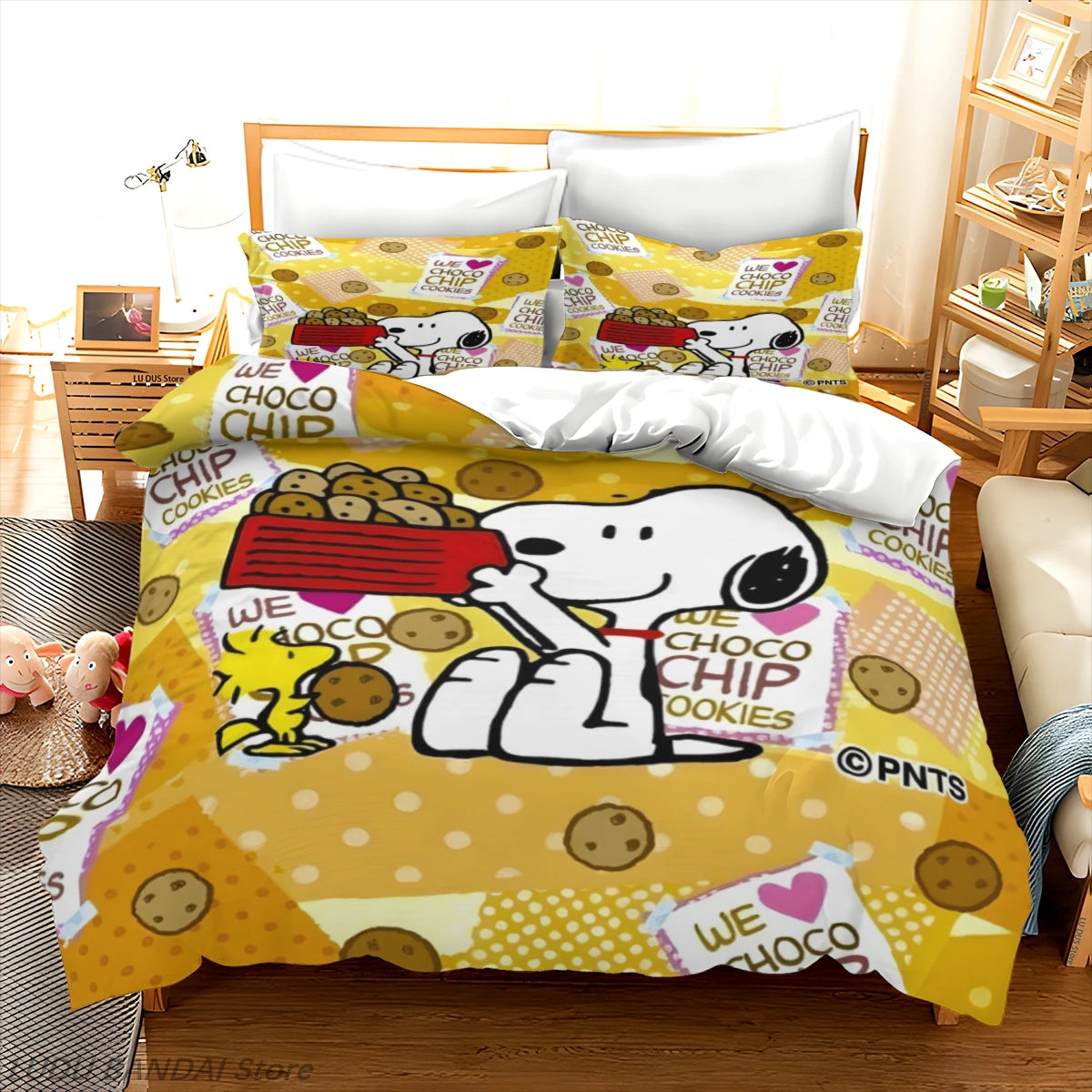 Snoopy Cartoon Bedding Set – Cute Printed Duvet Cover & Quilt Cover with Pillowcases, 3-Piece Twin Bedding Set