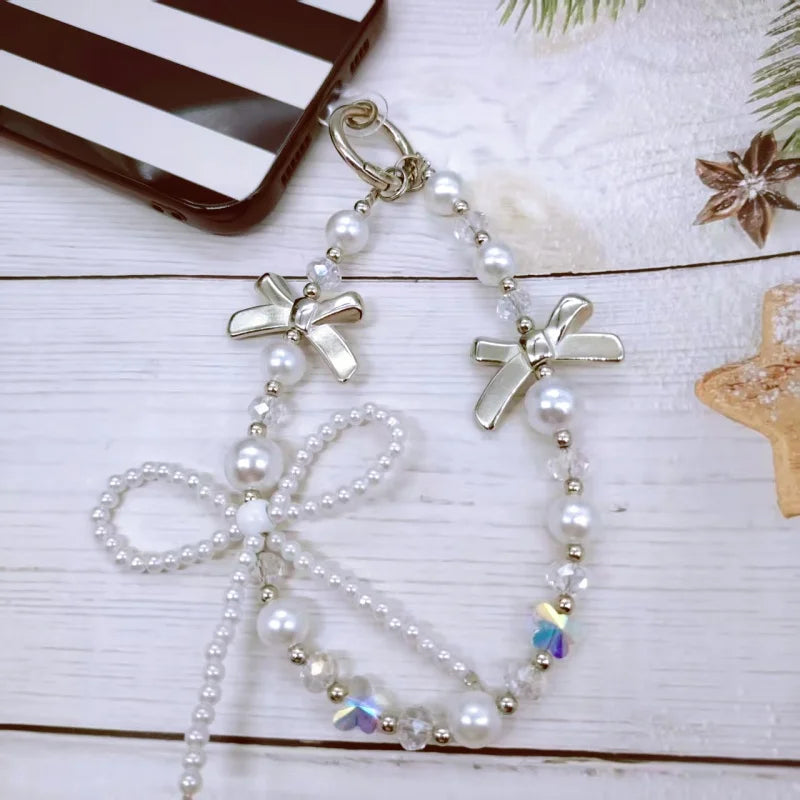 Holiday Party Gift Accessories, Pearl Bow Bead Chain Charms for Bags, Keychains, Phone Cases & Pendants, Decorative Party Favor for Family & Friends