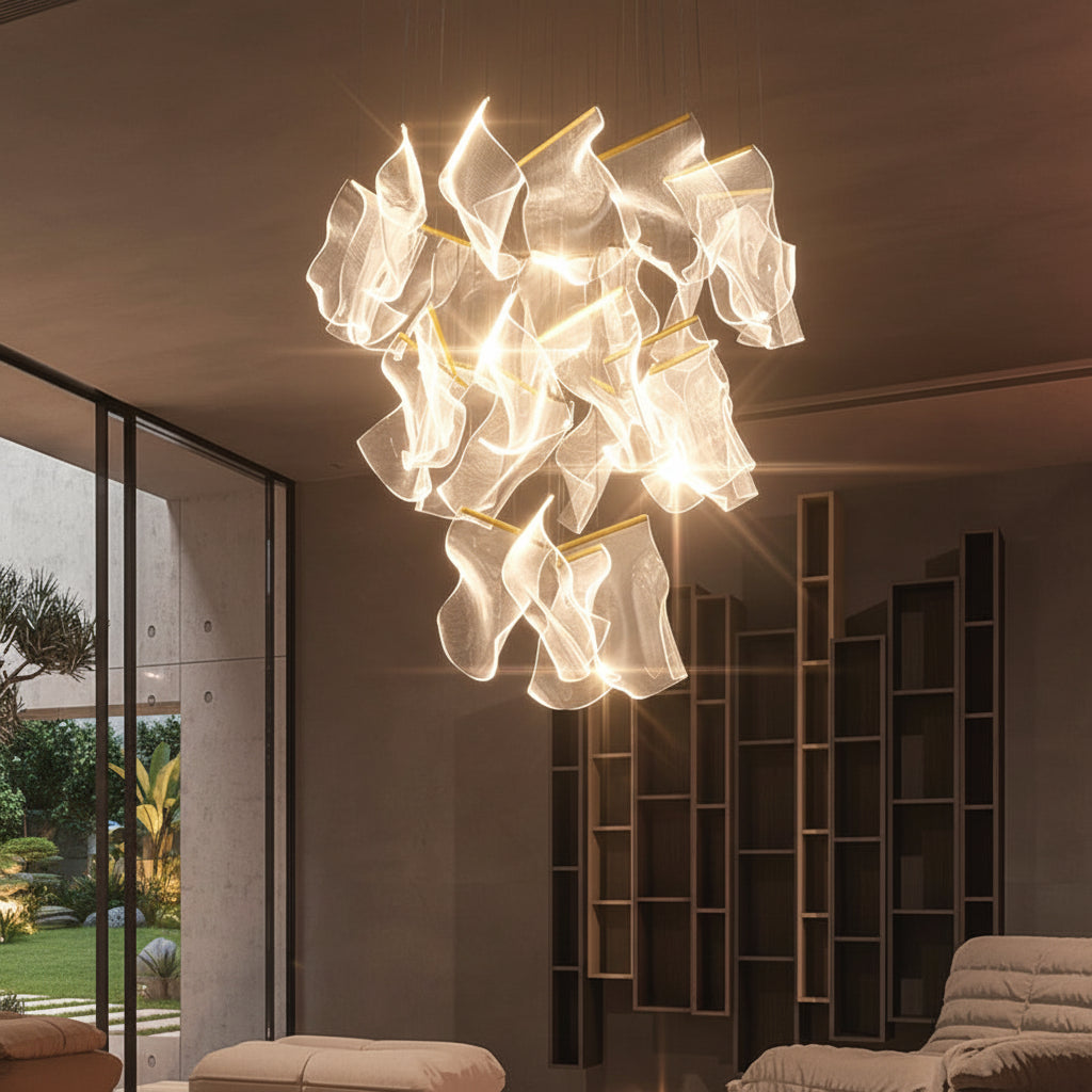 Light Guide LED Modern Chandelier Living Room Decor Lighting Duplex Rotating Stairs Pendant Lamp Dining Room Hanging Lights