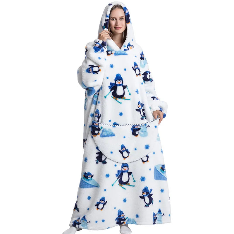 Women's Plush Blanket,Men's Warm And Thick Hooded Adult Cosplay Cute Cartoon Tv Blanket Bodysuit Extra Long Home Wear Pajamas