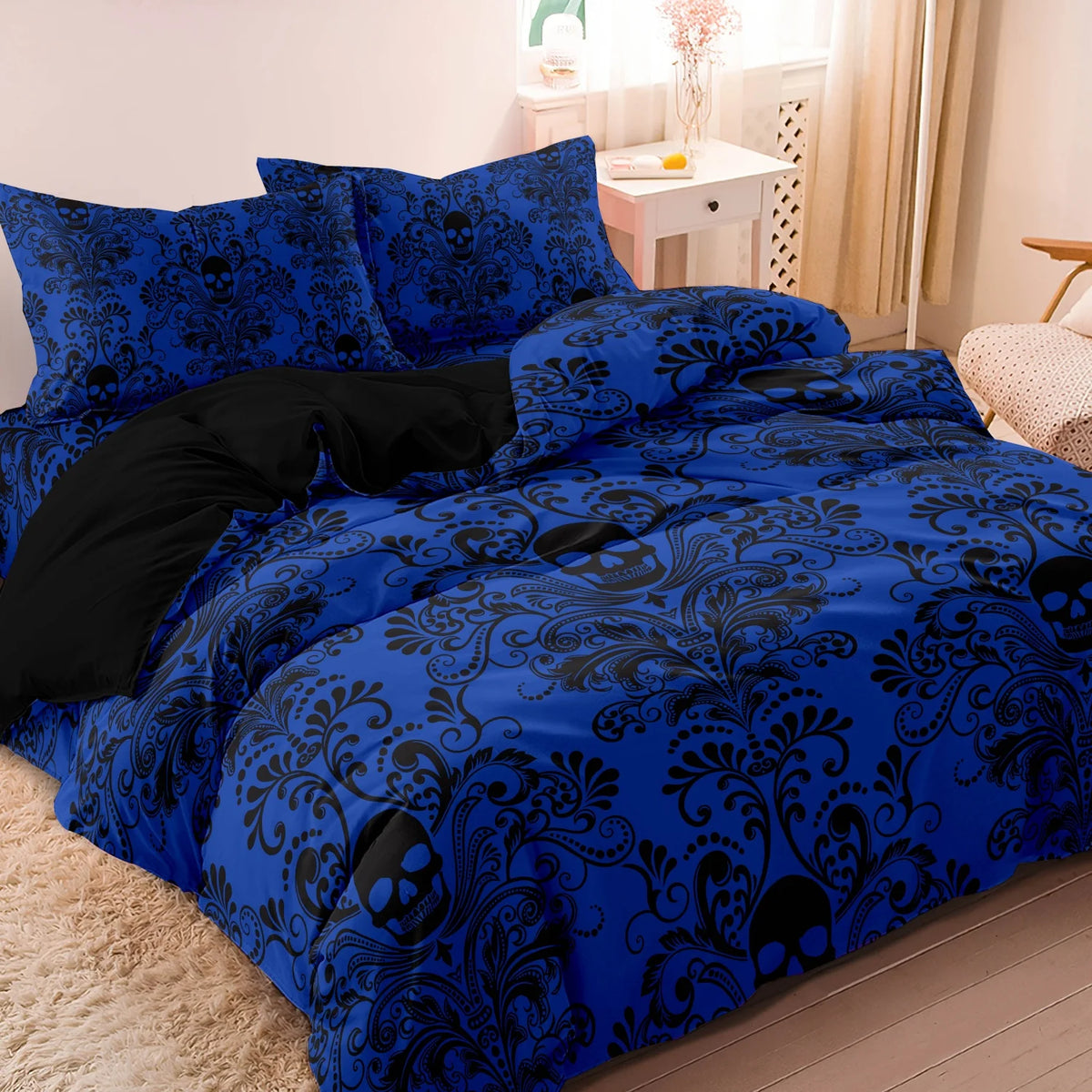 Gothic Skull Duvet Cover Set – 3-Piece Printed Bedding with Pillowcases, Dark Alternative Bedroom Decor for Adults
