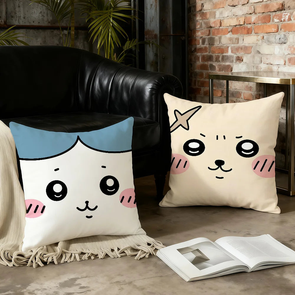Chiikawa Cute Cartoon Cushion Cover – Double-Sided Printed Zipper Pillowcase, Soft Polyester Decorative Cover for Sofa, Bed & Car