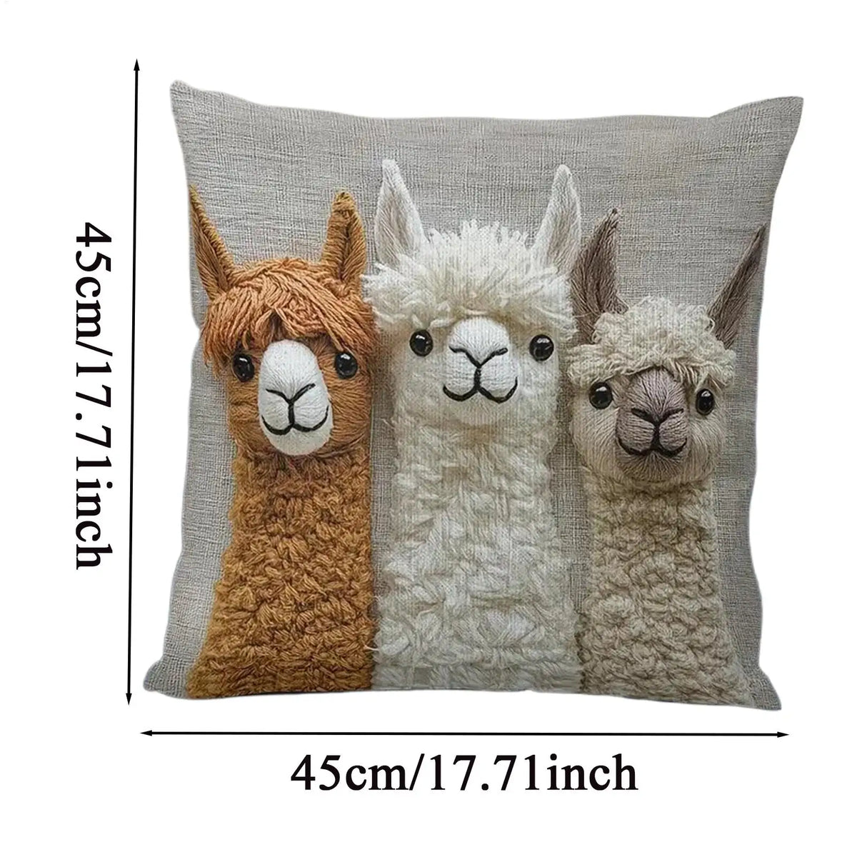 Cute Alpaca Pillow Cover 45×45cm, 2D Flat-Printed Cartoon Animal Cushion Case, Retro Alpaca Throw Pillowcase for Sofa, Bedroom, Living Room, Dorm, Nursery & Car Decor