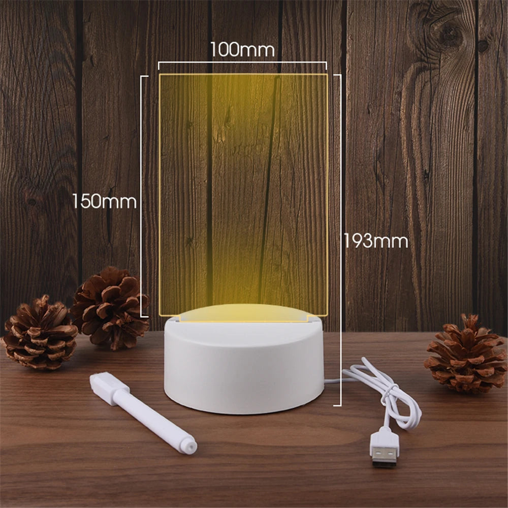 USB LED Acrylic Message Board Night Light, Erasable Memo Writing Lamp with Warm White Glow, Transparent Desktop Decor & Creative Gift for Bedroom, Office & Home