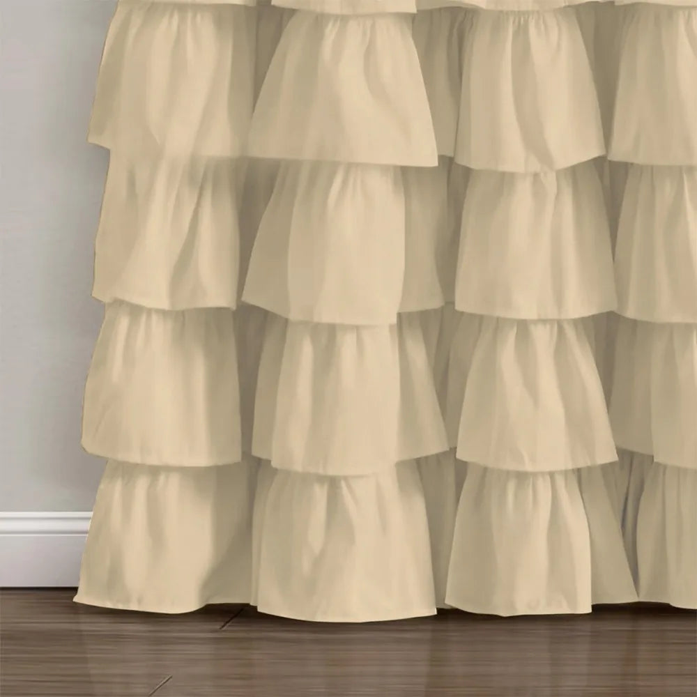 Pleated Ruffled Sheer Curtains 1–2pcs, Soft Layered Lace-Style Polyester Drapes with French Romantic Design, Privacy Light-Filtering Curtains for Living Room, Bedroom & Door