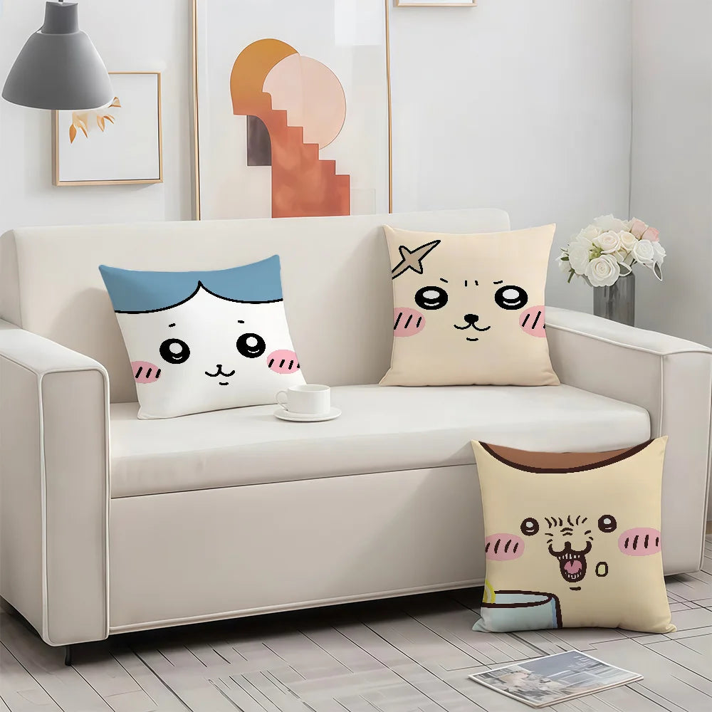 Chiikawa Cute Cartoon Cushion Cover – Double-Sided Printed Zipper Pillowcase, Soft Polyester Decorative Cover for Sofa, Bed & Car