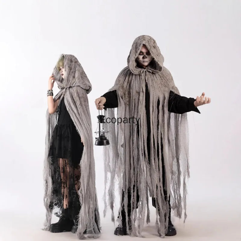 Adult Halloween Ghost Dementors Cosplay Costume Horror Dilapidated Tassels Zombie Hooded Cape Day Of The Dead Party Outfits