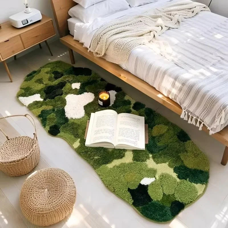 Green Moss Tufted Rug – Plush Non-Slip Area Carpet for Bedroom, Living Room & Home Décor