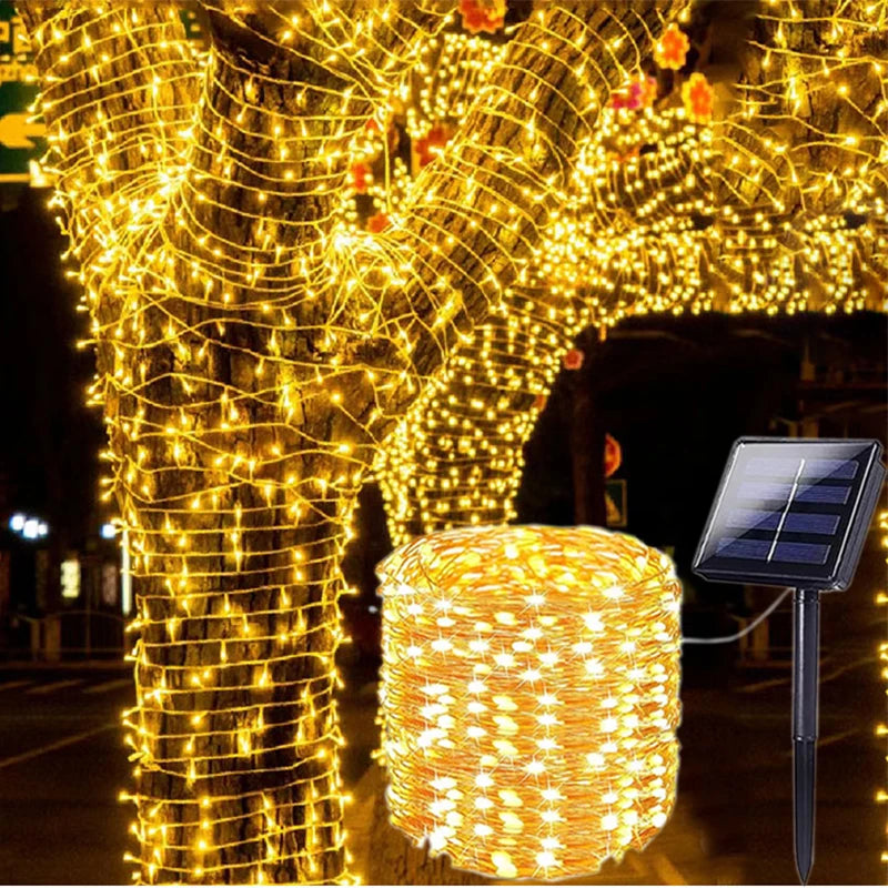 Solar String Fairy Lights 6M–33M, IP65 Waterproof LED Twinkle Lights with 8 Lighting Modes, Flexible Copper Wire Lights for Christmas, Garden, Patio, Tree & Party Decor