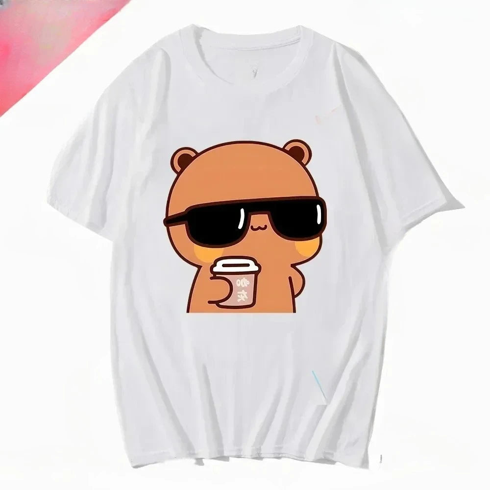 Couple Tee  Is Watching Movies and Milk Tea with Women T-shirt Cartoon Cute Graphic Tees for Ladies   Unisex Tops