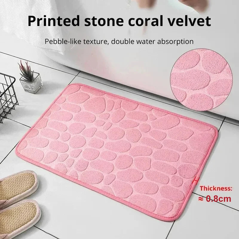Embossed Memory Foam Bathroom Rug, Pebble Cobblestone Microfiber Floor Mat, Soft Anti-Slip Carpet for Bathroom, Living Room, Bedroom & Home Decor