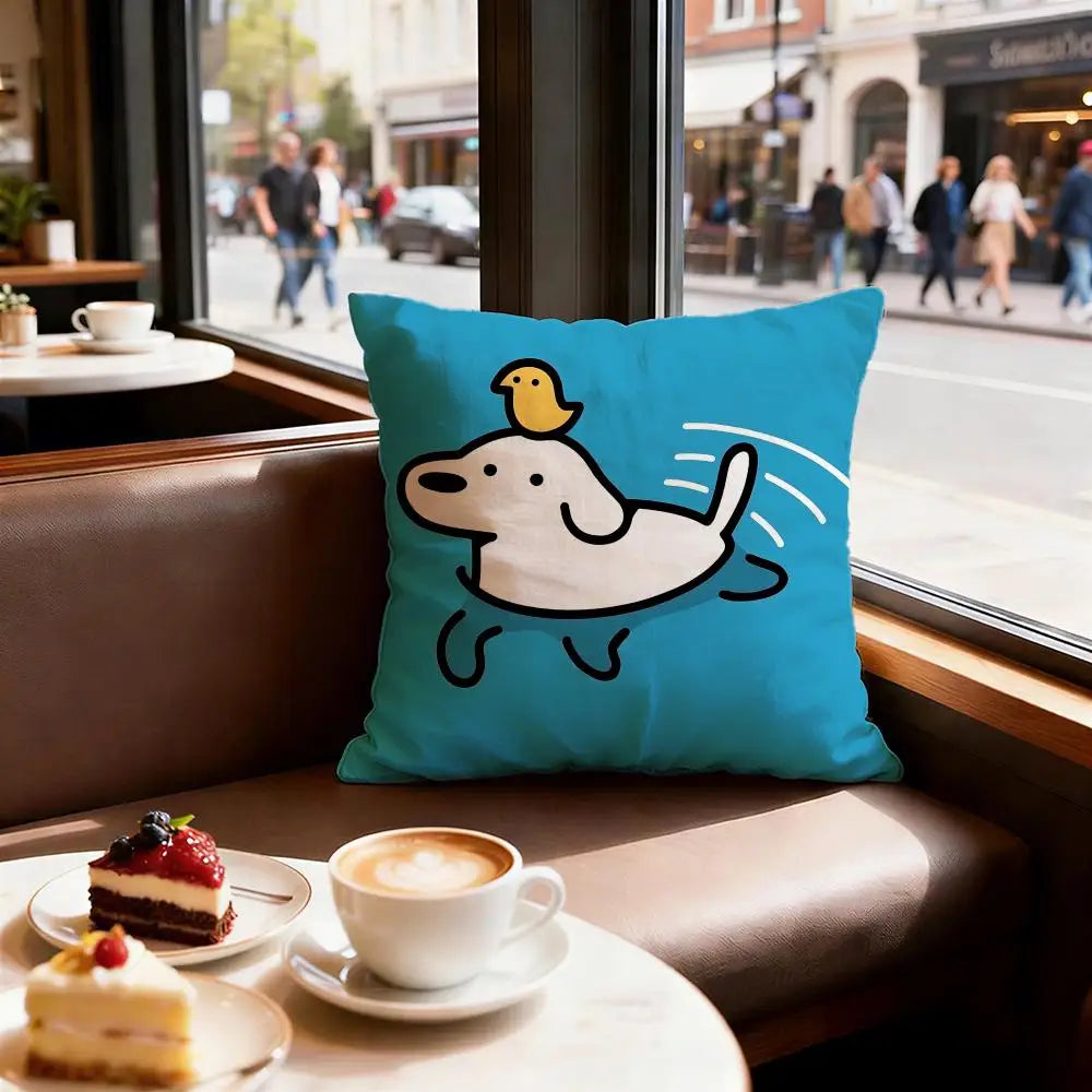Cute Puppy Meme Cushion Cover, Double-Sided Printed Plush Pillowcase, Square Decorative Throw Pillow Cover for Sofa, Bed, Chair, Car, Office & Living Room Decor