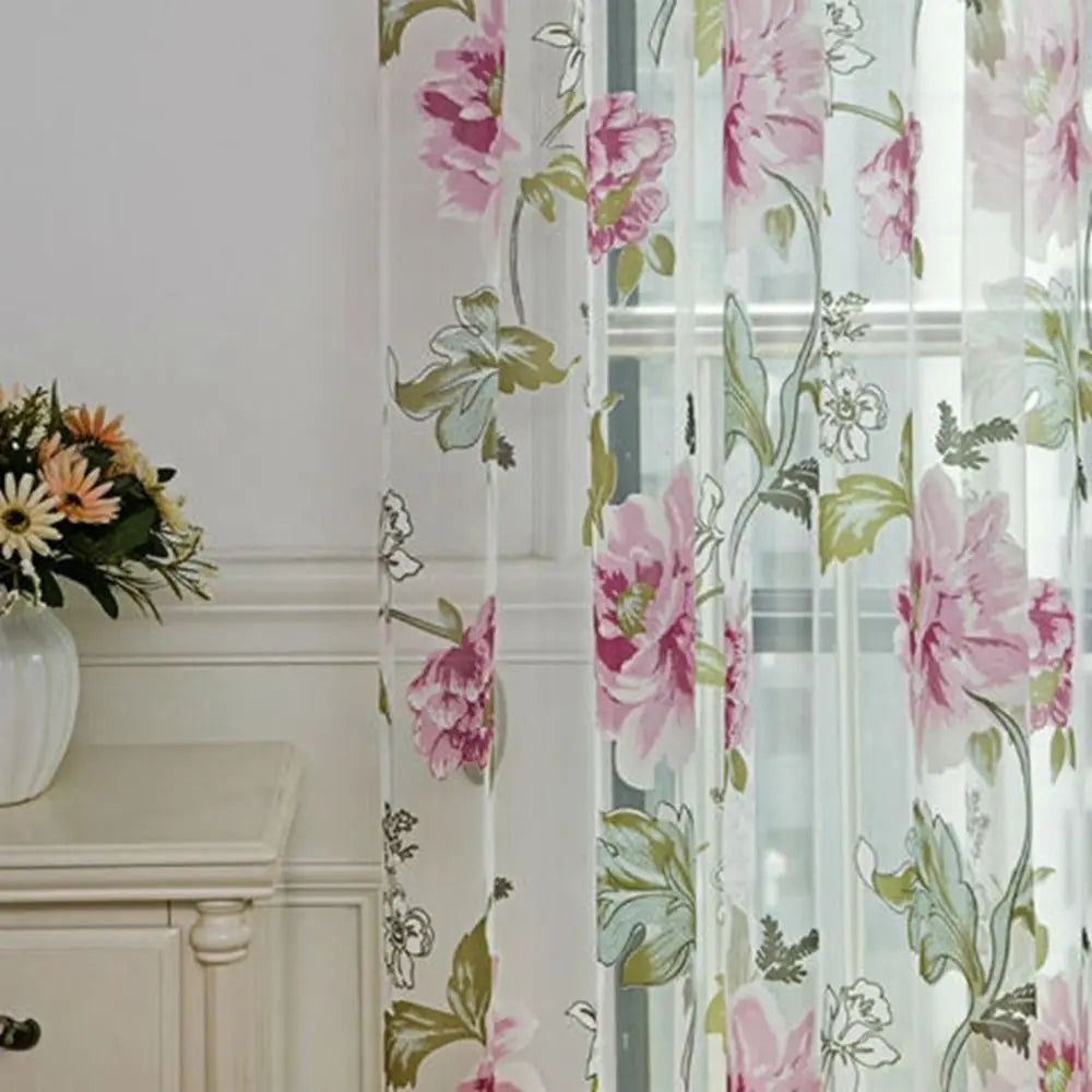 Floral Peony Sheer Tulle Curtains, 3D Embroidered Polyester Voile Window Curtain, Elegant Translucent Drapes for Living Room, Bedroom, Hotel & Home Decor