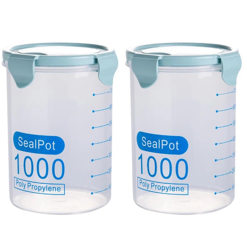 Kitchen Food Storage Canisters With Scale Multigrain Organizer Sealed Jar Plastic Moisture-Proof Can Air-Tight Storage Tank Set