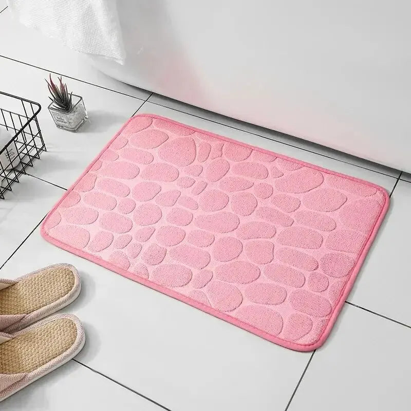 Embossed Memory Foam Bathroom Rug, Pebble Cobblestone Microfiber Floor Mat, Soft Anti-Slip Carpet for Bathroom, Living Room, Bedroom & Home Decor