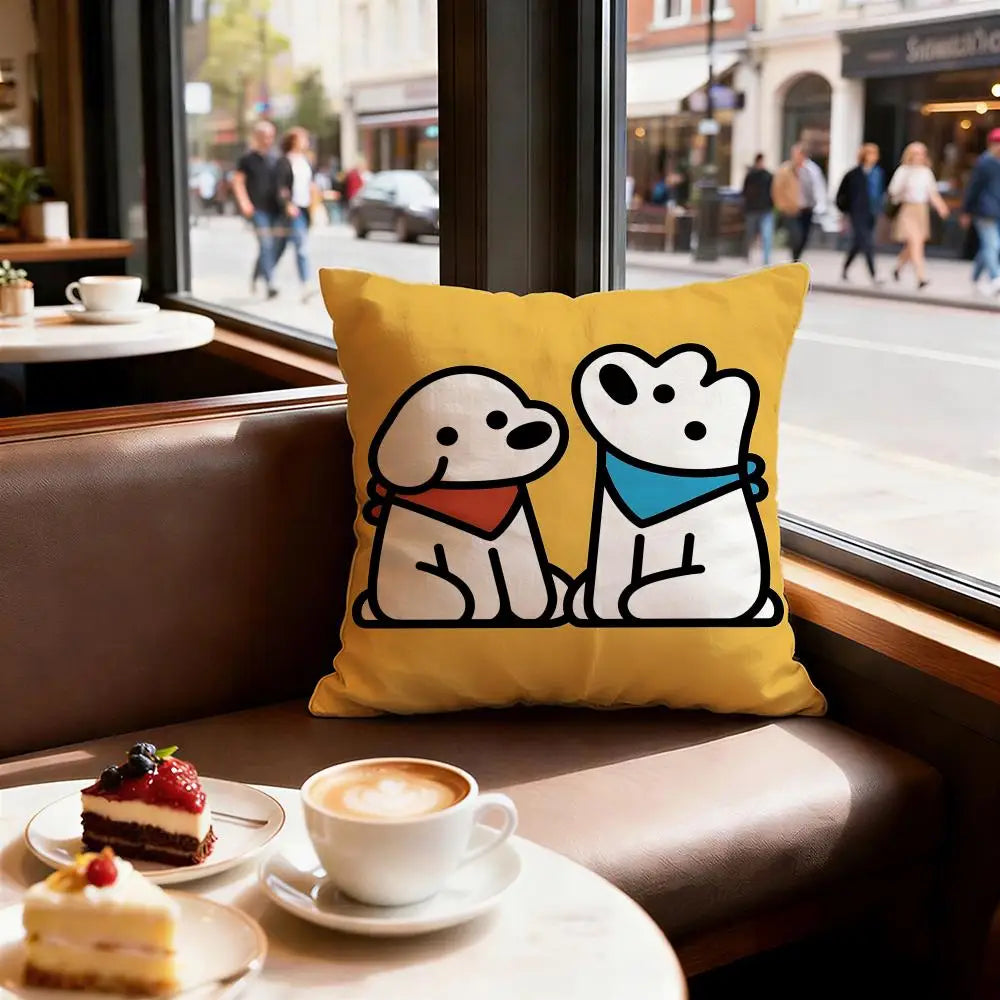 Cute Puppy Meme Cushion Cover, Double-Sided Printed Plush Pillowcase, Square Decorative Throw Pillow Cover for Sofa, Bed, Chair, Car, Office & Living Room Decor