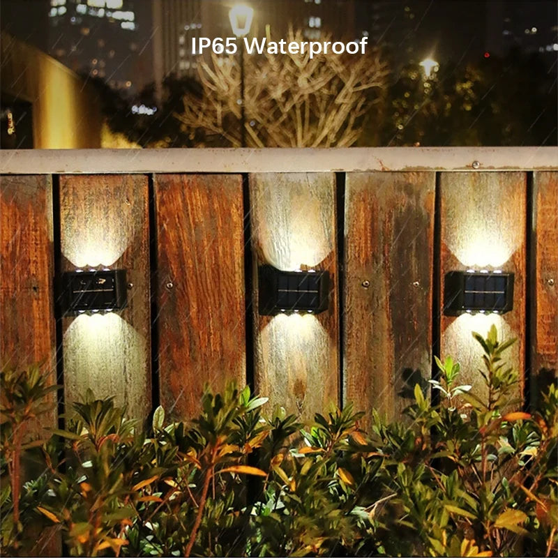 6-LED Solar Wall Lights, Up & Down Outdoor Garden Lights with Automatic Light Control, Warm White/White ABS+PC Solar Lamps for Yard, Balcony, Patio & Terrace Decor