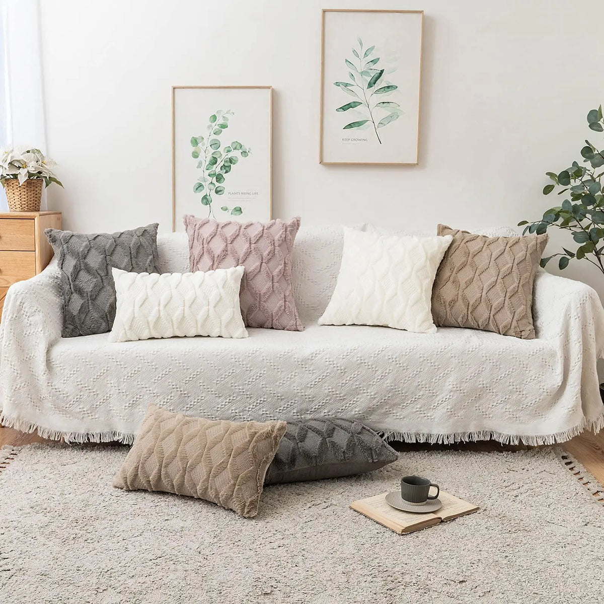 Plush Cushion Cover 45×45cm, Nordic Geometric Decorative Pillowcase, Solid Woven Throw Pillow Cover for Sofa, Living Room, Bedroom, Chair & Home Decor