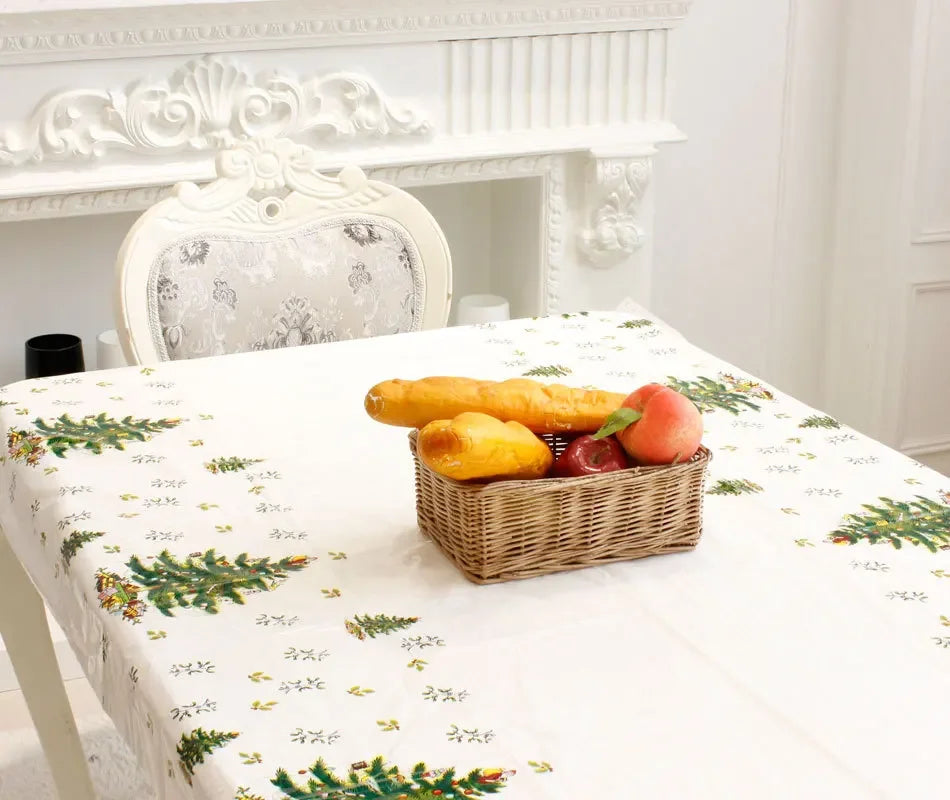 Christmas Rectangular Tablecloth 110×180cm, Disposable PVC Table Cover with Santa, Snowman & Christmas Tree Print, Festive New Year Party Dining Decor for Home & Events