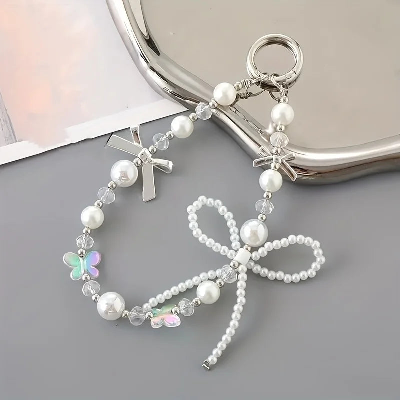 Holiday Party Gift Accessories, Pearl Bow Bead Chain Charms for Bags, Keychains, Phone Cases & Pendants, Decorative Party Favor for Family & Friends