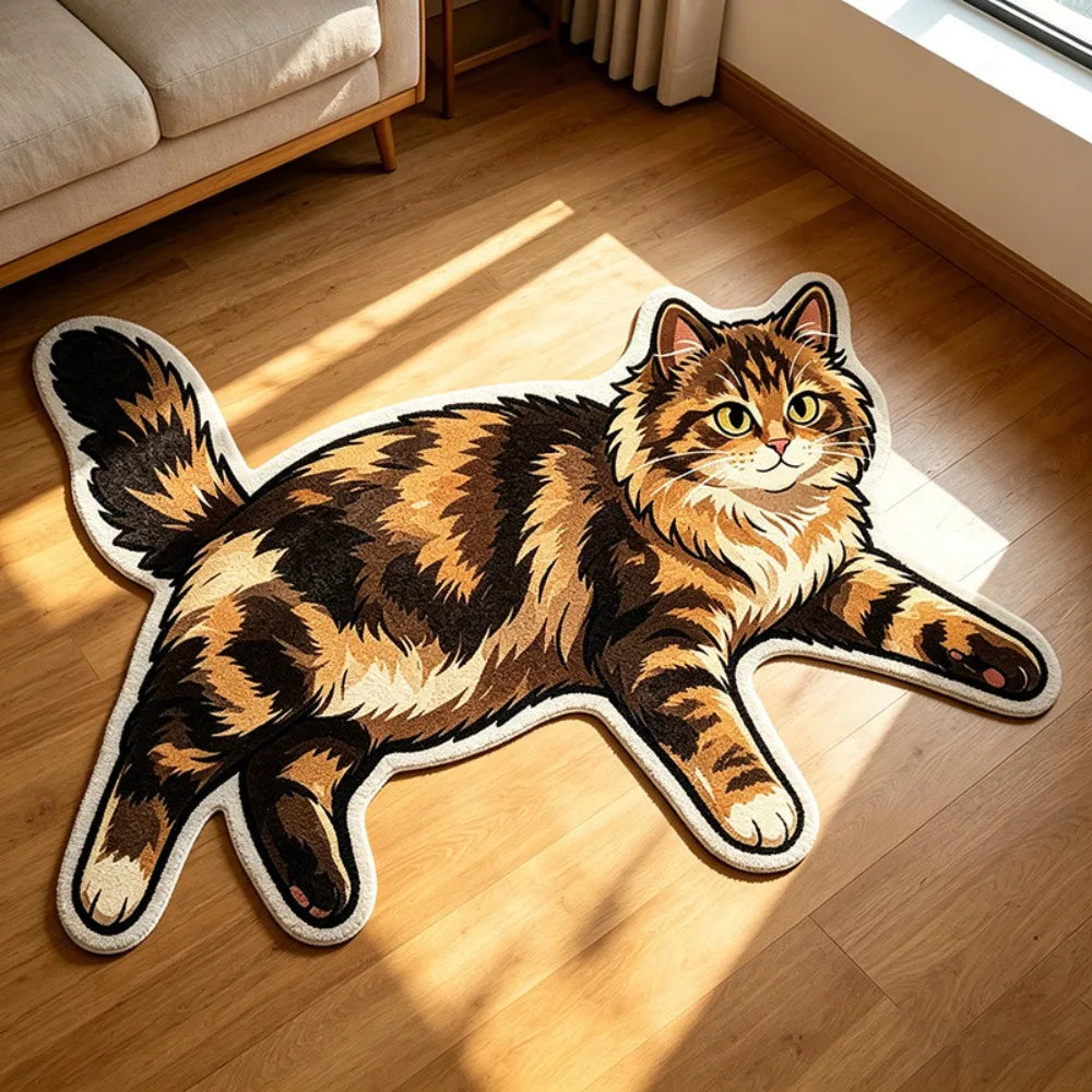Cute Cat Shaped Floor Mat 40×60cm, Soft Crystal Velvet Polyester Rug with Absorbent Non-Slip Backing, Cartoon Cat Carpet for Bathroom, Bedroom, Entryway & Home Decor