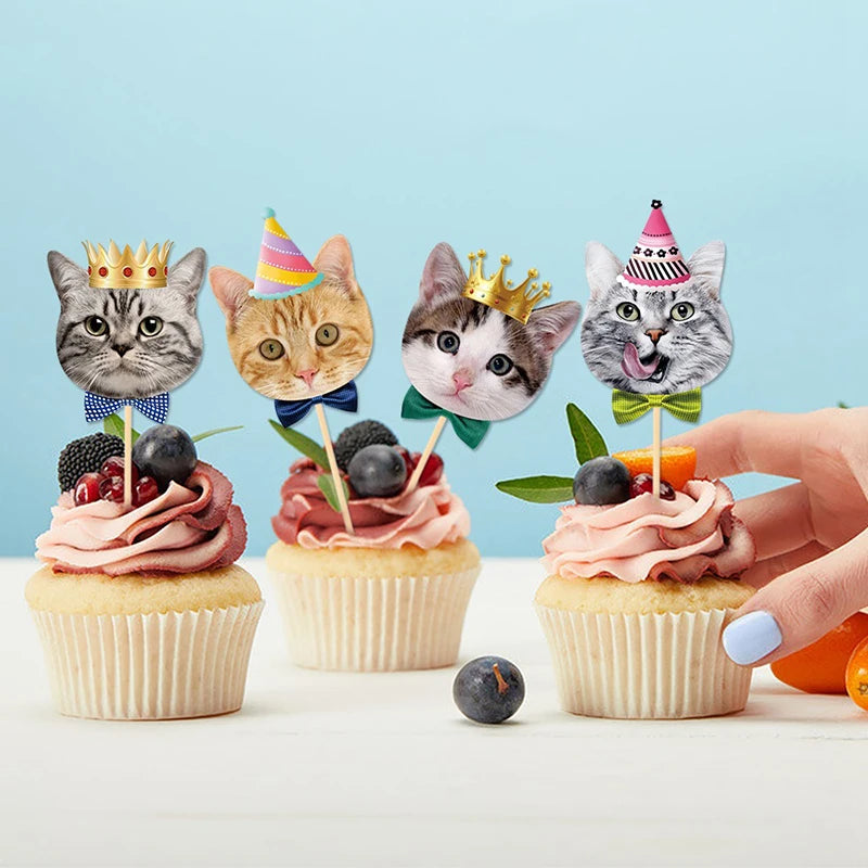 8-Piece Cute Cat Cupcake Toppers – Cat Themed Birthday Cake & Dessert Decorations for Kids’ Parties