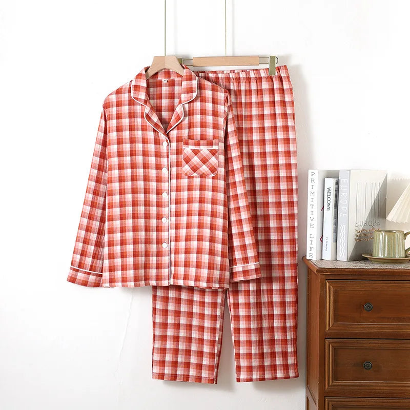 Couples Pure Cotton Home Suit Women Pajamas Set Sleepwear Retro Floral Summer Short Sleeve 3 Pieces Night Wear Men's Pijama