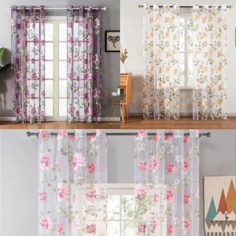 Floral Peony Sheer Tulle Curtains, 3D Embroidered Polyester Voile Window Curtain, Elegant Translucent Drapes for Living Room, Bedroom, Hotel & Home Decor