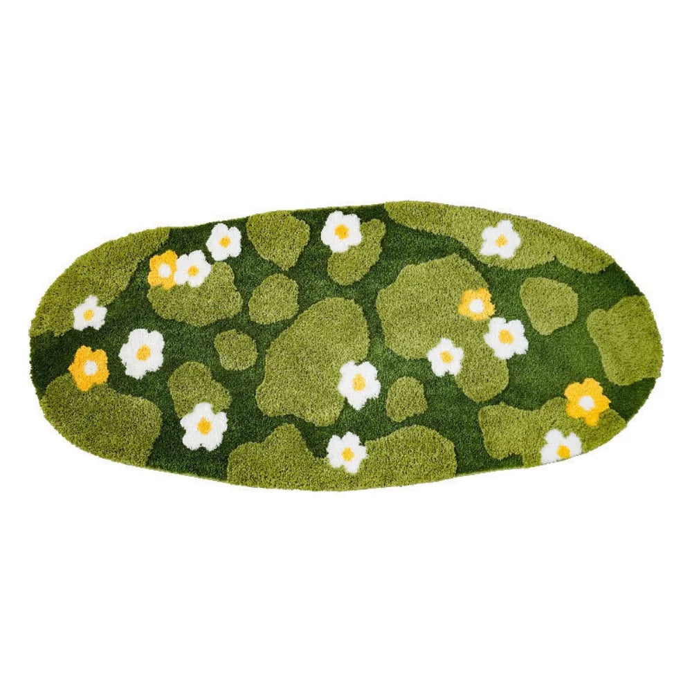 Irregular Green Moss Rug 50×100cm, Soft Imitation Cashmere-Style Polyester Carpet with Suede Backing, Geometric Flower Pattern Area Rug for Sofa, Bedroom & Home Decor